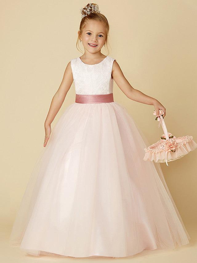 Long Backless Lace Flower Girl Dress For Wedding Pageant