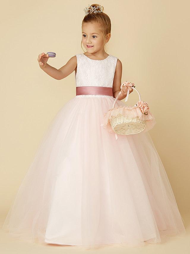 Long Backless Lace Flower Girl Dress For Wedding Pageant