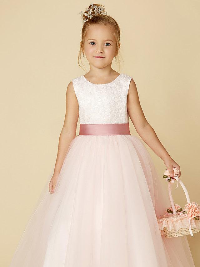 Long Backless Lace Flower Girl Dress For Wedding Pageant