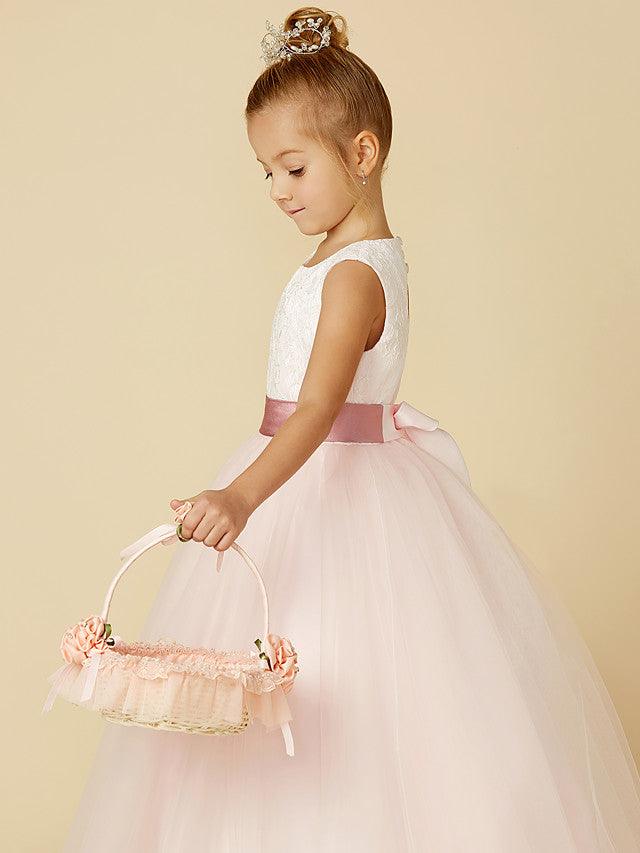 Long Backless Lace Flower Girl Dress For Wedding Pageant