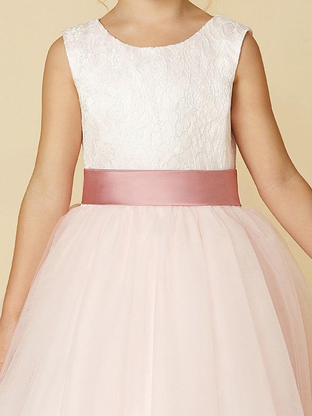 Long Backless Lace Flower Girl Dress For Wedding Pageant
