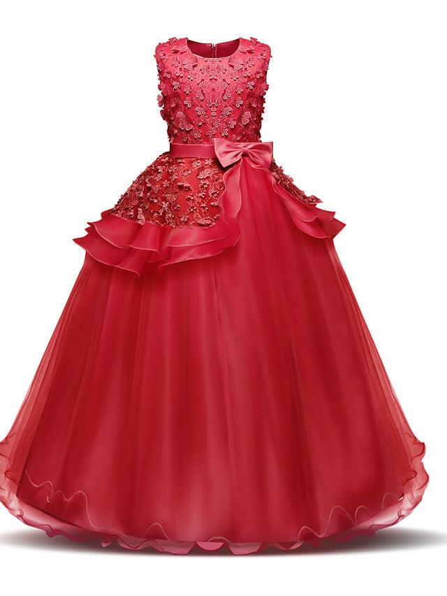 Long Satin Tulle Wedding First Communion Flower Girl Chiffon Dress Appliques - photo 5