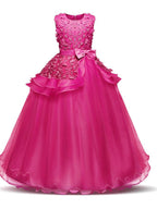 Long Satin Tulle Wedding First Communion Flower Girl Chiffon Dress Appliques