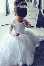 Chic Princess Flower Girl Dress Long Sleeves Tulle Lace Ball Gown