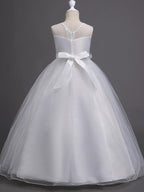Sleeveless Floor Length Tulle Lace Flower Girl Wedding Pageant Dress