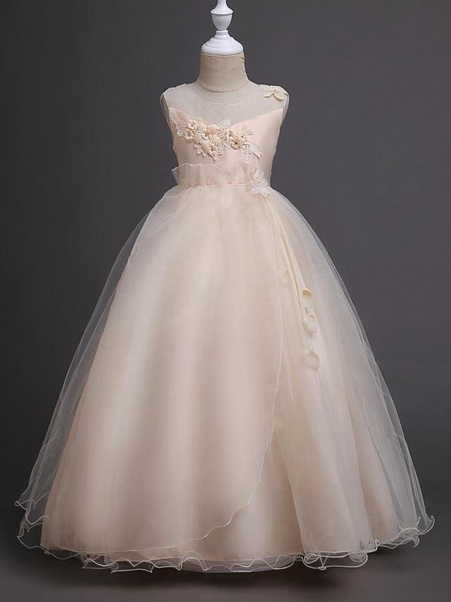 Sleeveless Floor Length Tulle Lace Flower Girl Wedding Pageant Dress - photo 3