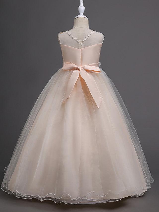 Sleeveless Floor Length Tulle Lace Flower Girl Wedding Pageant Dress