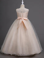 Sleeveless Floor Length Tulle Lace Flower Girl Wedding Pageant Dress