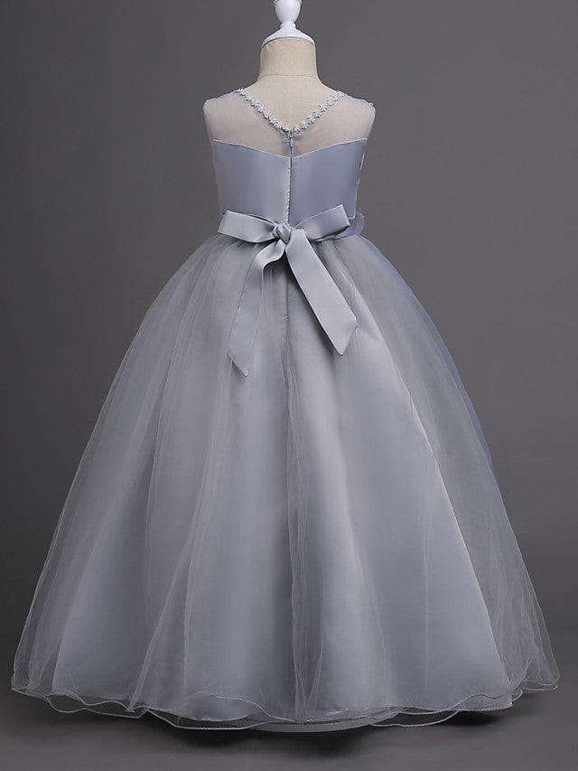 Sleeveless Floor Length Tulle Lace Flower Girl Wedding Pageant Dress