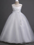 Sleeveless Floor Length Tulle Lace Flower Girl Wedding Pageant Dress