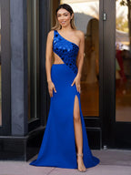 Ashley | Robe fourreau à une épaule avec miroir et paillettes pour soirée