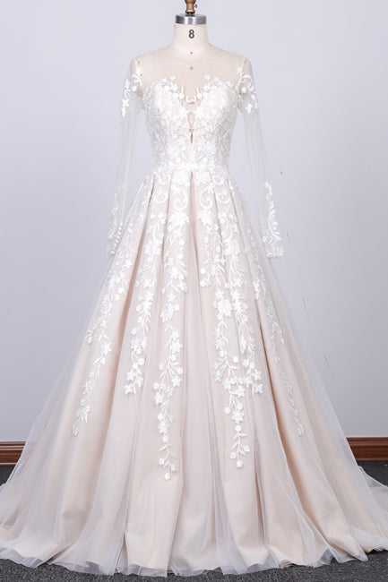 A-Linien-Brautkleid mit langen Ärmeln und Tüllapplikationen 