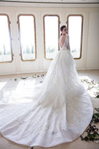 Long Sleeves Crystal Wedding Dress Ball Gown Off-the-Shoulder