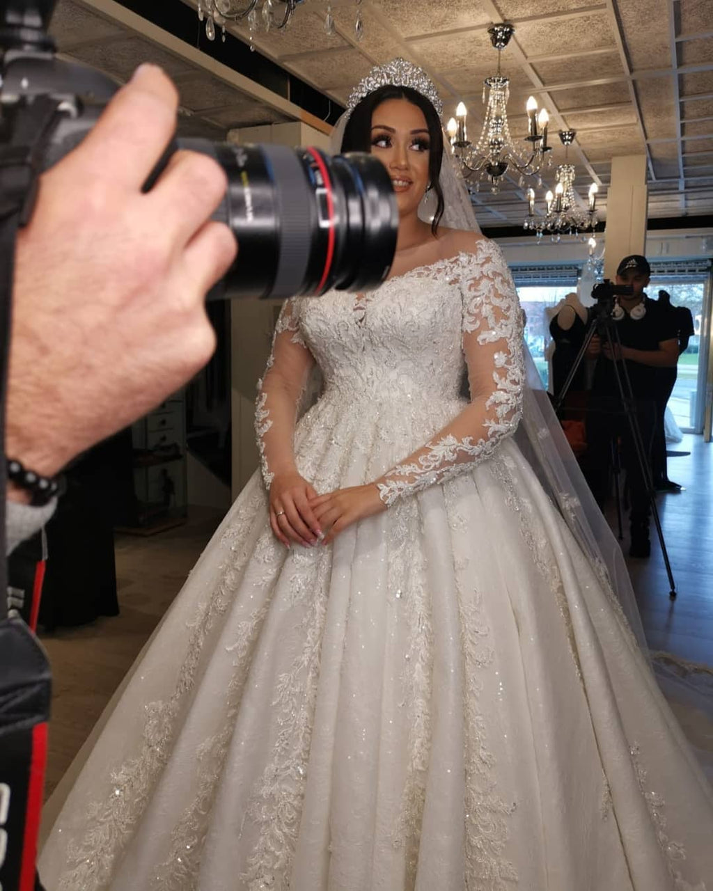 Plus Size Lace Long Sleeve Wedding Dress A Line Chapel Train On Sale
