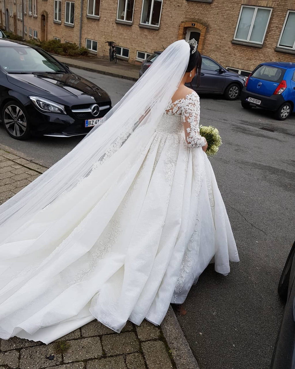 Plus Size Lace Long Sleeve Wedding Dress A Line Chapel Train On Sale