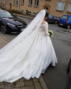 Plus Size Lace Long Sleeve Wedding Dress A Line Chapel Train On Sale