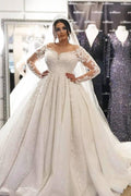 Plus Size Lace Long Sleeve Wedding Dress A Line Chapel Train On Sale