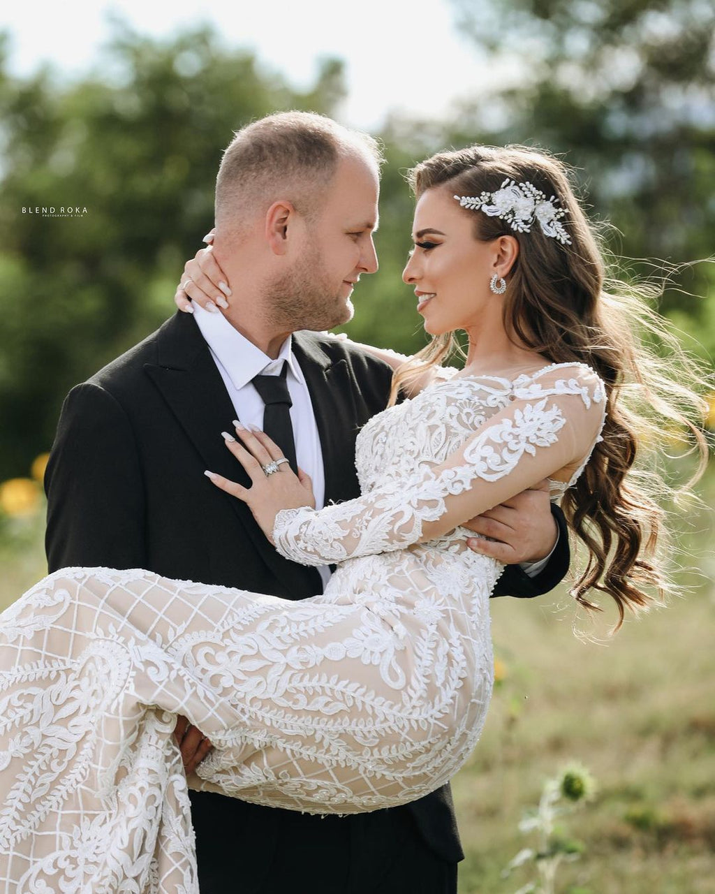 Long Sleeve Lace Mermaid Wedding Dress Boho Bridal Gown