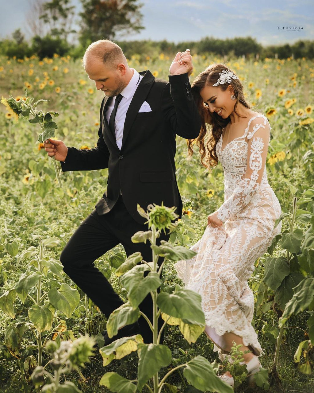 Long Sleeve Lace Mermaid Wedding Dress Boho Bridal Gown
