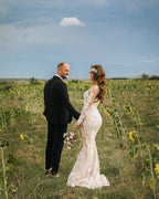 Long Sleeve Lace Mermaid Wedding Dress Boho Bridal Gown