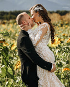Long Sleeve Lace Mermaid Wedding Dress Boho Bridal Gown