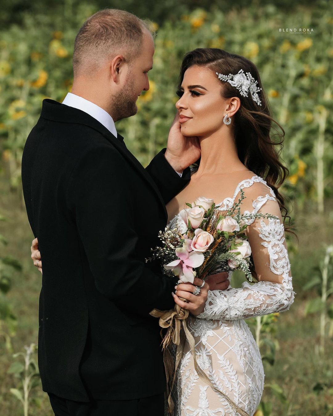 Long Sleeve Lace Mermaid Wedding Dress Boho Bridal Gown