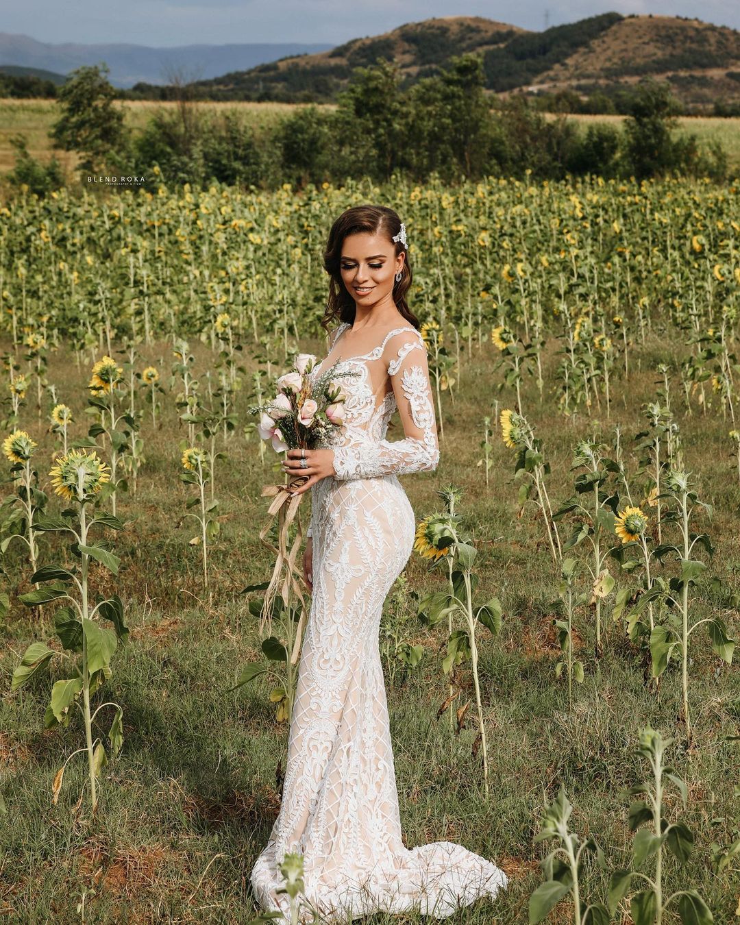 Long Sleeve Lace Mermaid Wedding Dress Boho Bridal Gown