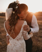 Long Sleeves Mermaid Wedding Dress Boho Lace Bridal Gowns