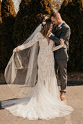 Long Sleeves Mermaid Wedding Dress Boho Lace Bridal Gowns