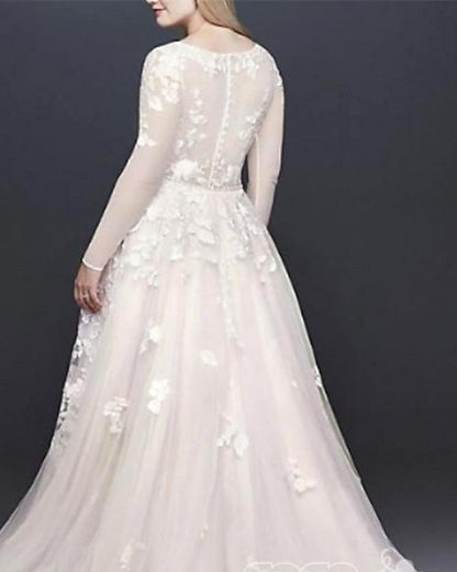 Brautkleid mit langen Ärmeln, V-Ausschnitt und Gürtel
