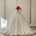 Long Sleeves V-Neck Wedding Dress Ball Gown With Lace