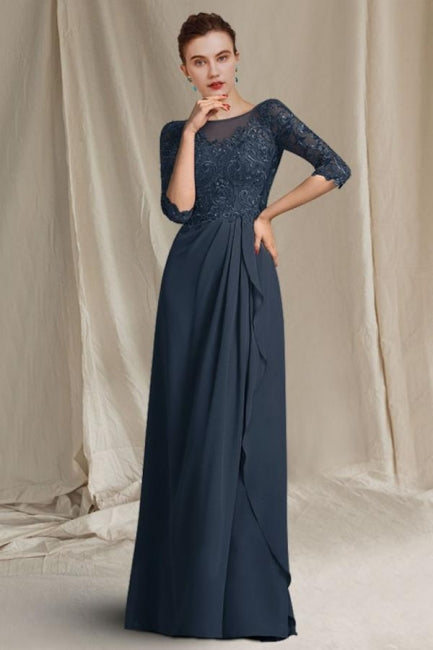 Elegant A-Line Lace Mother of The Bride Dress Scoop Neck Half Sleeve Bridesmaid Dresses With Appliques