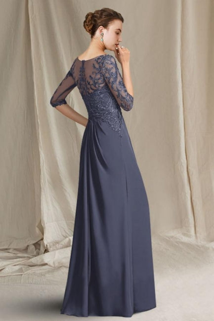 Elegantes A-Linien-Spitzenkleid für die Brautmutter, U-Ausschnitt, halbe Ärmel, Brautjungfernkleider mit Applikationen