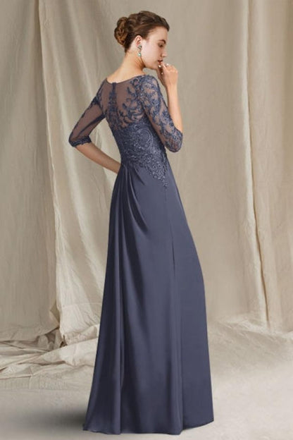 Elegantes A-Linien-Spitzenkleid für die Brautmutter, U-Ausschnitt, halbe Ärmel, Brautjungfernkleider mit Applikationen