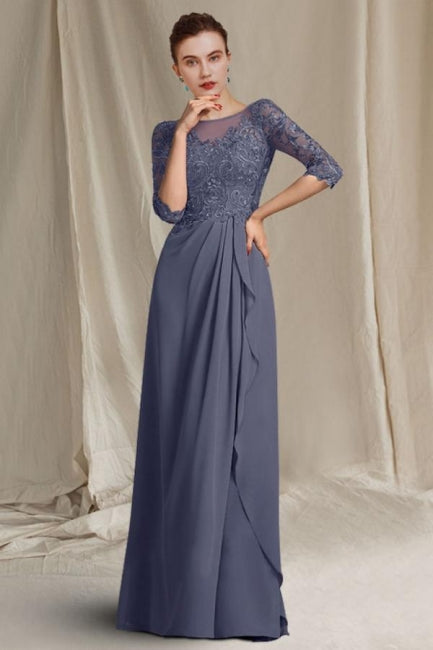 Elegant A-Line Lace Mother of The Bride Dress Scoop Neck Half Sleeve Bridesmaid Dresses With Appliques