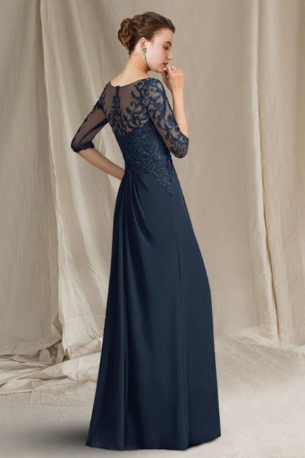 Elegantes A-Linien-Spitzenkleid für die Brautmutter, U-Ausschnitt, halbe Ärmel, Brautjungfernkleider mit Applikationen