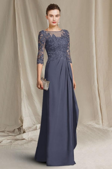 Elegant A-Line Lace Mother of The Bride Dress Scoop Neck Half Sleeve Bridesmaid Dresses With Appliques