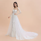 Luxury Beaded Lace Mermaid Wedding Dresses Tulle Appliques Bride Dresses with Detachable Train
