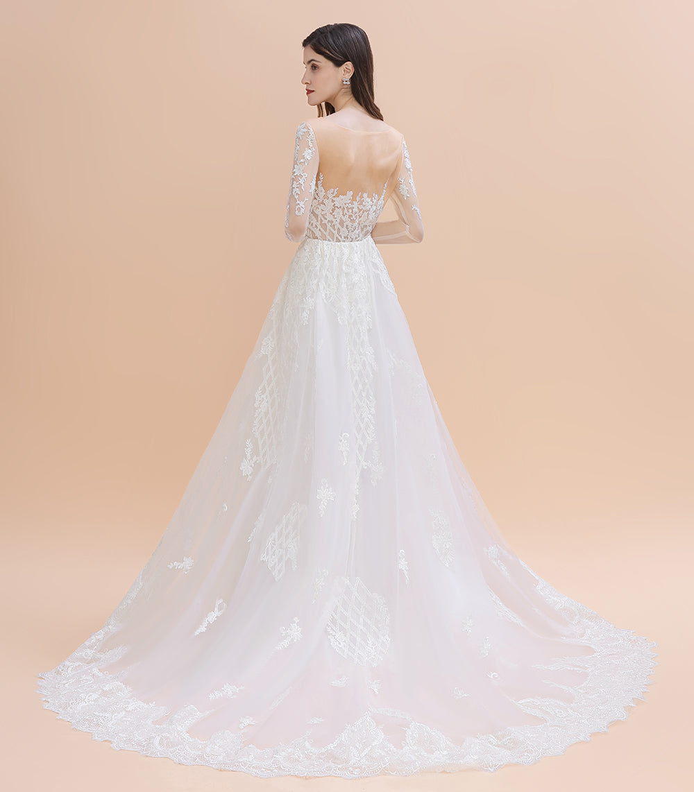 Luxury Beaded Lace Mermaid Wedding Dresses Tulle Appliques Bride Dresses with Detachable Train