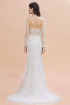 Luxury Beaded Lace Mermaid Wedding Dresses Tulle Appliques Bride Dresses with Detachable Train