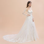 Luxury Beaded Lace Mermaid Wedding Dresses Tulle Appliques Bride Dresses with Detachable Train