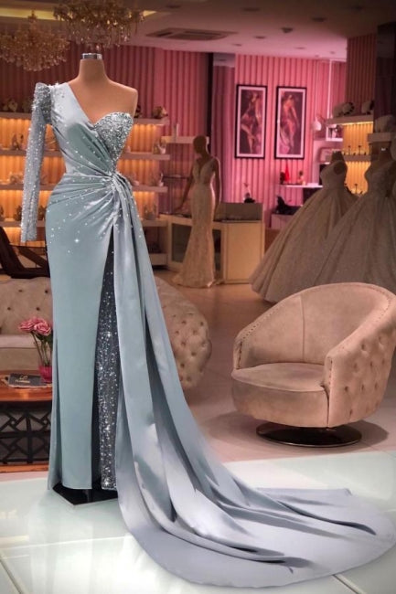 Vestidos de noche de lujo con mangas | Vestidos de fiesta largos con brillo