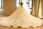 Luxury Illusion Neck Lace-up Tulle Ball Gown Wedding Dress Modest Ivory Sparkle Bridal Gowns
