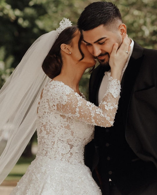 Luxury lace wedding dresses | A line wedding dresses with sleeves