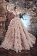 Luxury Long A-line High Neck Tulle Princess Wedding Dress
