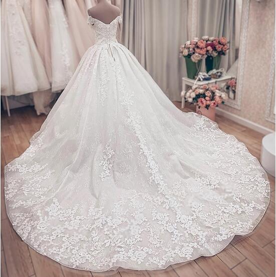 Luxury Long A-Line Off the Shoulder Lace Wedding Dresses