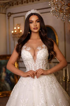 Luxury Long A-line Sweetheart Tulle Lace Open Back Wedding Dresses