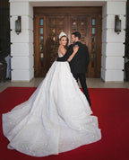 Luxury Long Ball Gown Sweeteart Beads Glitter Wedding Dress with Sleeves