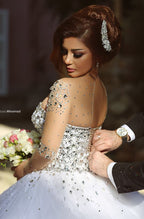 Luxury Long Ball Gown Sweetheart Crystals Beading Wedding Dresses with Sleeves