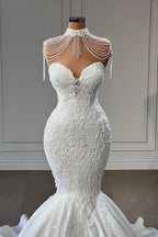 Luxury Long Mermaid Lace Sweetheart Satin Wedding Dress